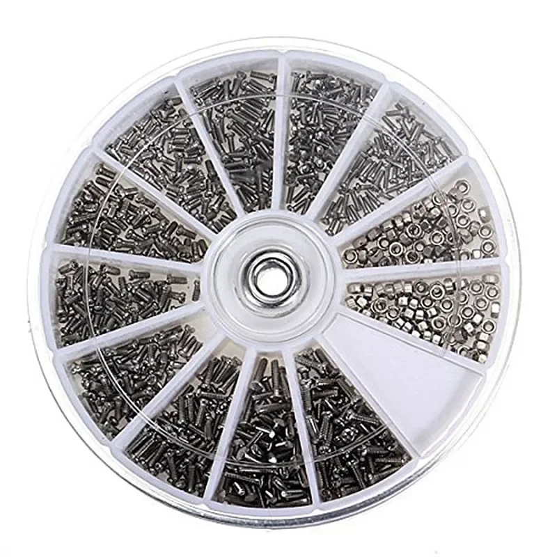 600/1000Pcs Small Screw Nut Assortment Kit Nickel Plated for Electronics Glasses Watch Precision DIY Repair