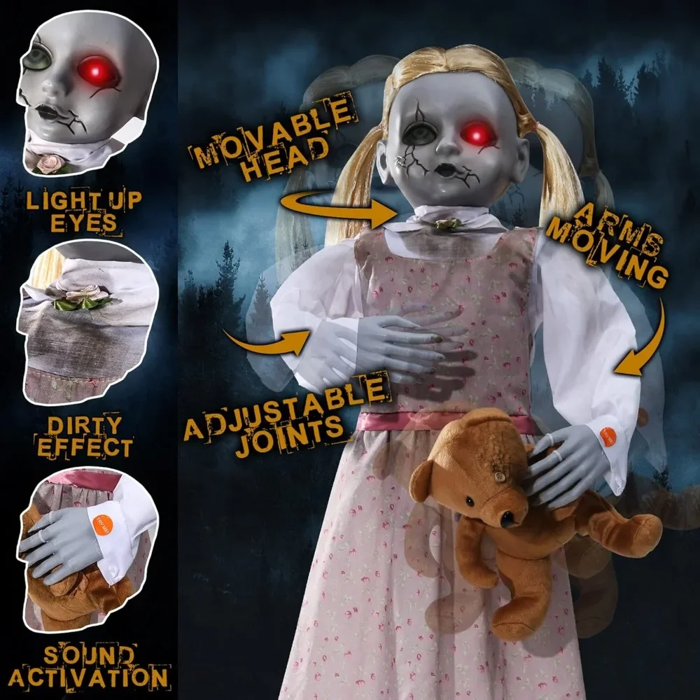 36 Inch Doll Halloween 3 Feet Animated Decorations Sound Activated with Scary Sounds, Glowing Eyes, Scary Action Horror Props