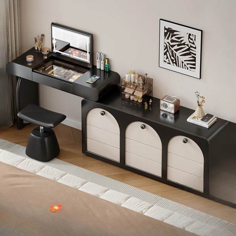 Minimalist flip mirror dresser locker integrated black and white makeup table bucket cabinet arc arched door shape