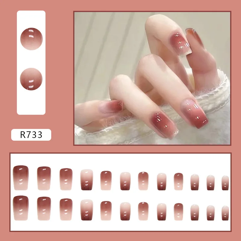 

24PCS Latte French Press-On Nails – Medium-Long Square Shape With Creamy Ombré (Sophisticated Coffeehouse Style)