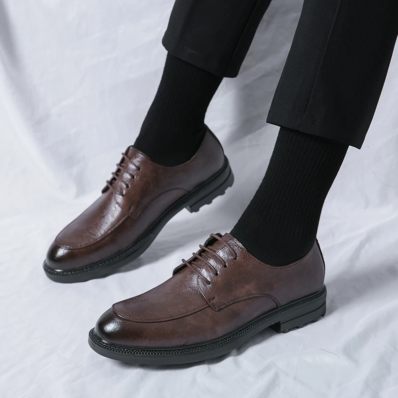 

Повседневная классическая мужская кожаная обувь в стиле ретро, элегантный дизайн, офисное платье, вечерние, черные, коричневые туфли, хит продаж, качество 38-46