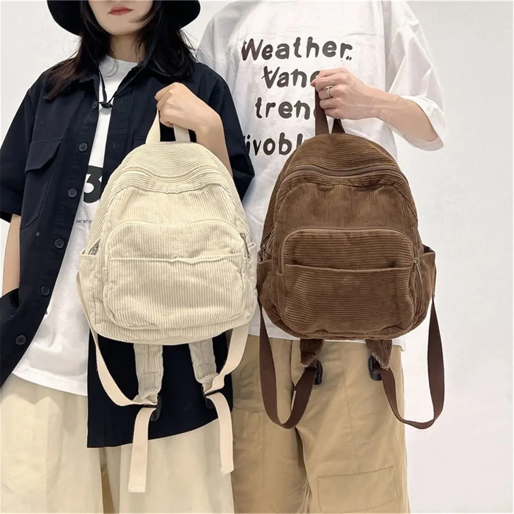 Casual Small Backpacks Aesthetic Corduroy Mini Backpack Purse Japanese Style Travel Roomly Double Shoulder Bags New Hot