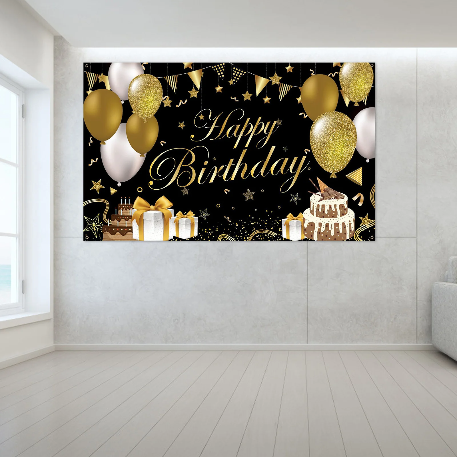 

1Pcs Birthday Party Background Banner Bright Colorful Pattern Decorative Wall Hanging Photo Props Themed Party Decoration