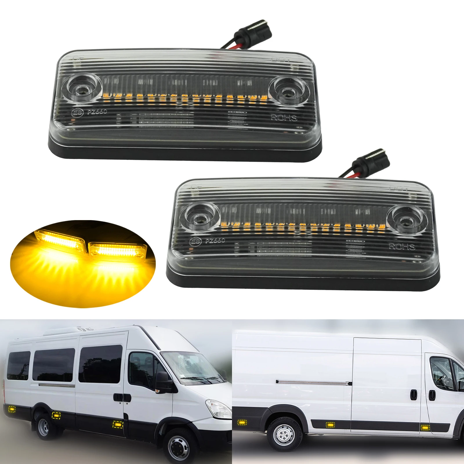 2x Clear Lens LED Side Marker Indicator Repeater Turn Signal Light For Fiat Ducato 250 Peugeot Boxer Citroen Relay 2006+