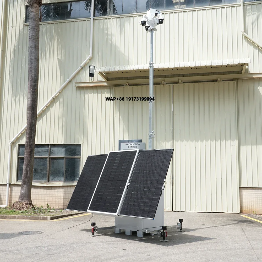 2025 Solar CCTV Tower Monitoring Trailer with 7M Telescopic Mast 3*450W Panels SD Card & Cloud Storage 8TB NVR Weatherproof