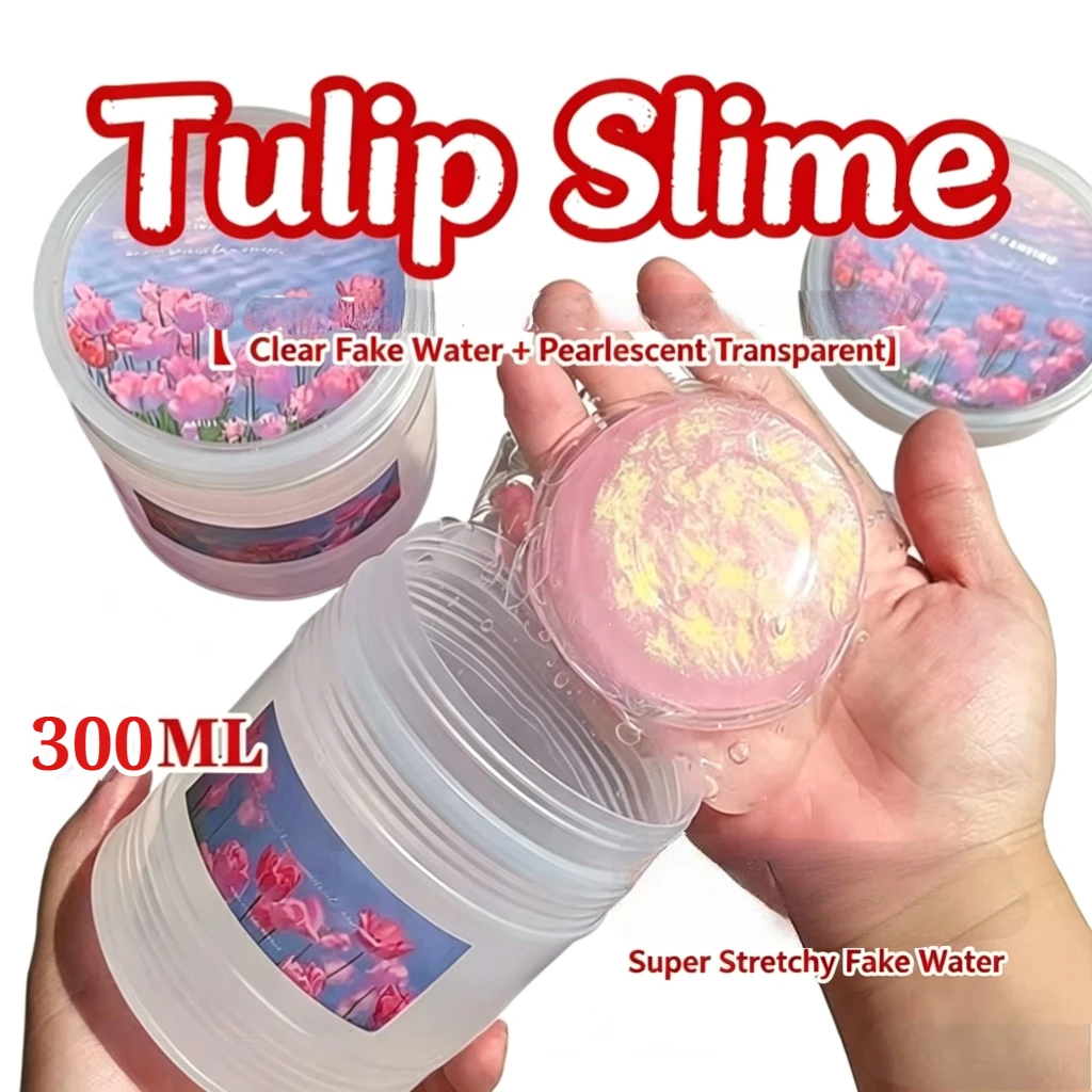 300ML Fake Water Slime Toy, Non-Stick Bubble Slime with Transparent Tai, Super Stretchy Stress Relief Slime for Kids & Adults