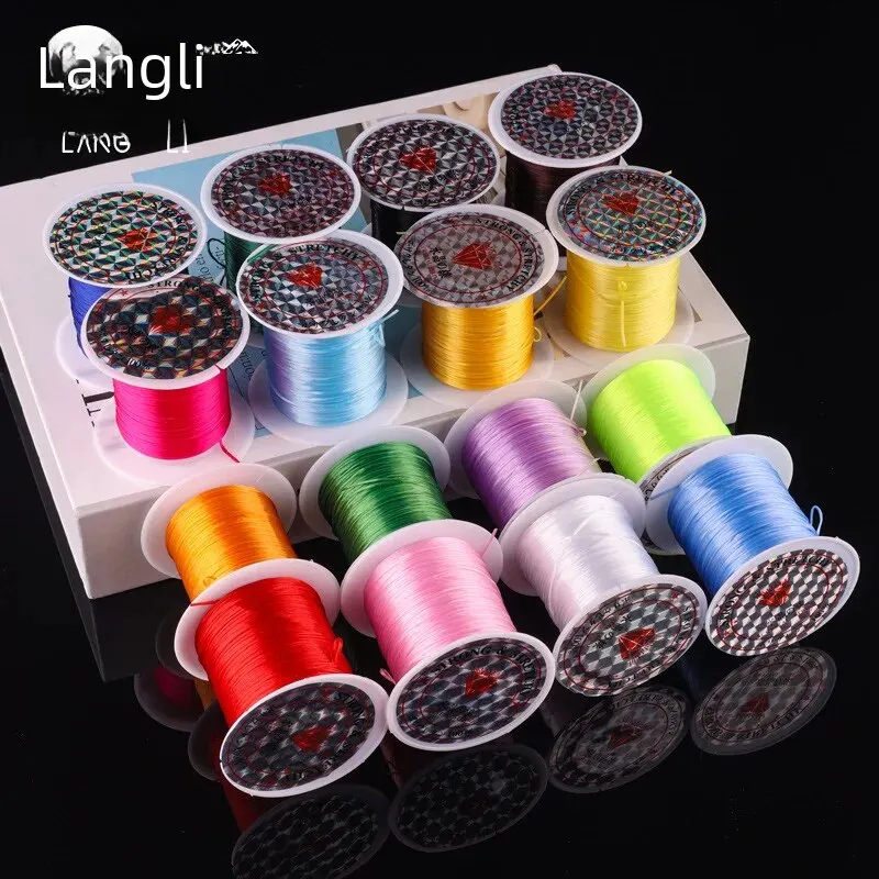 Langmao Girls Flat Shape Elastic Line Milla Crystal Weaving Rope Diy Beaded Handmade Rope Jewelry Accessories Fresh Sweet Style