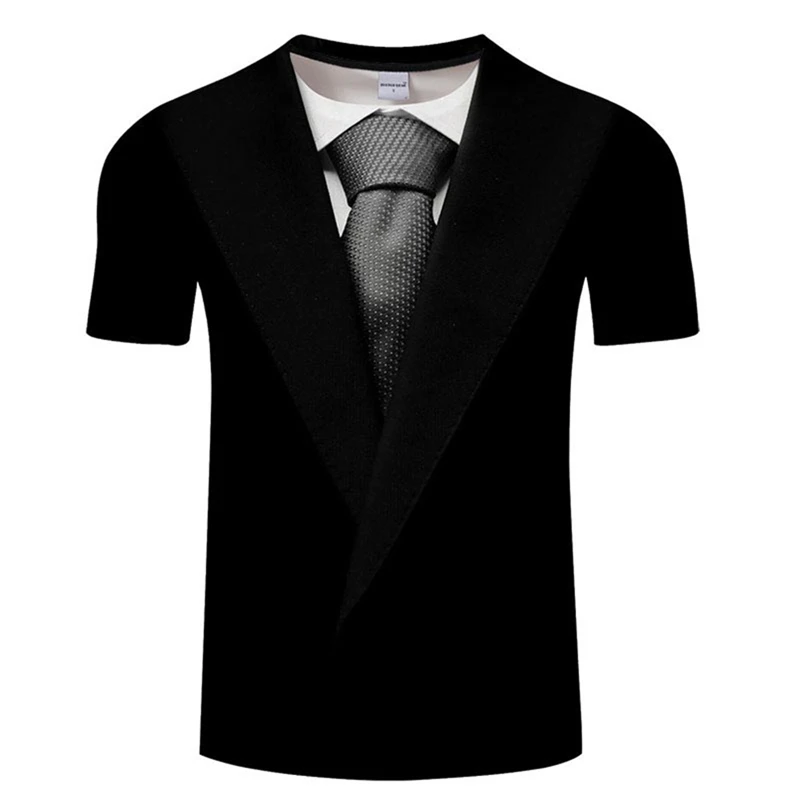 Men's Funny Fake Suit Tuxedo Tie 3d Printed T-shirt Summer Fashion Hip Hop Short Sleeve Street Cosplay Fake Suit Cool Top Shirt