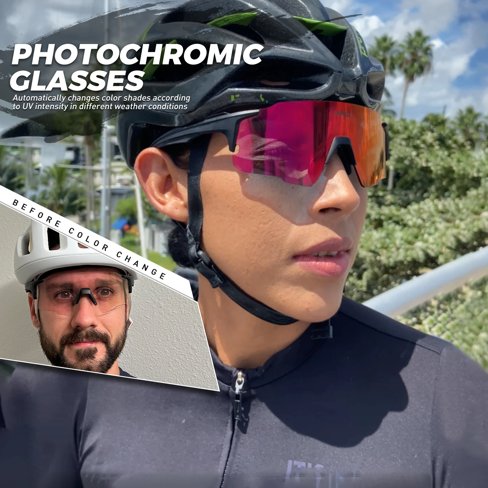 Kapvoe Red Photochromic Sunglasses UV400 Outdoor Sports Cycling Bike Glasses Man MTB Fishing Glasses Eyewear Bicycle Goggles