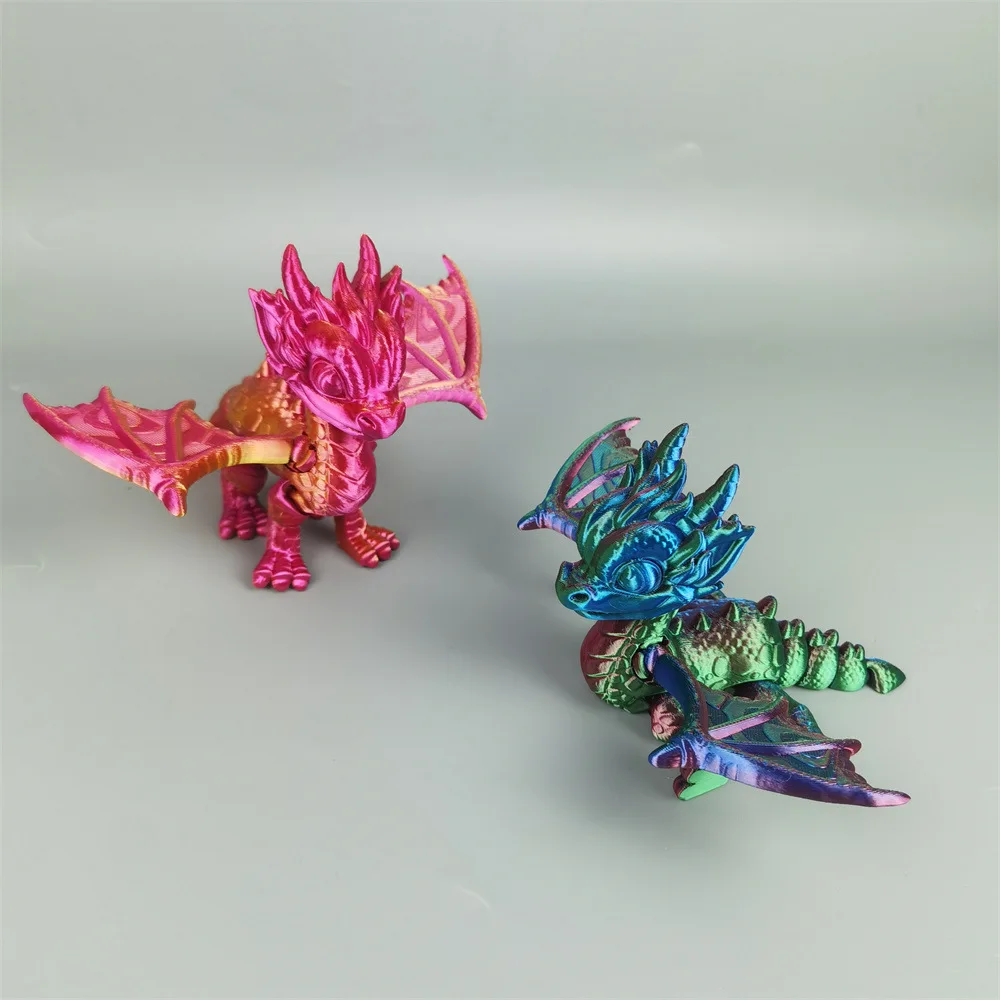 12 cm 3D Afdrukken Vliegende Gevleugelde Draak Speelgoed Vleugelgewrichten Beweegbare Simulatie Dinosaurus Dier Figuur DIY Ornament Kinderen Gift