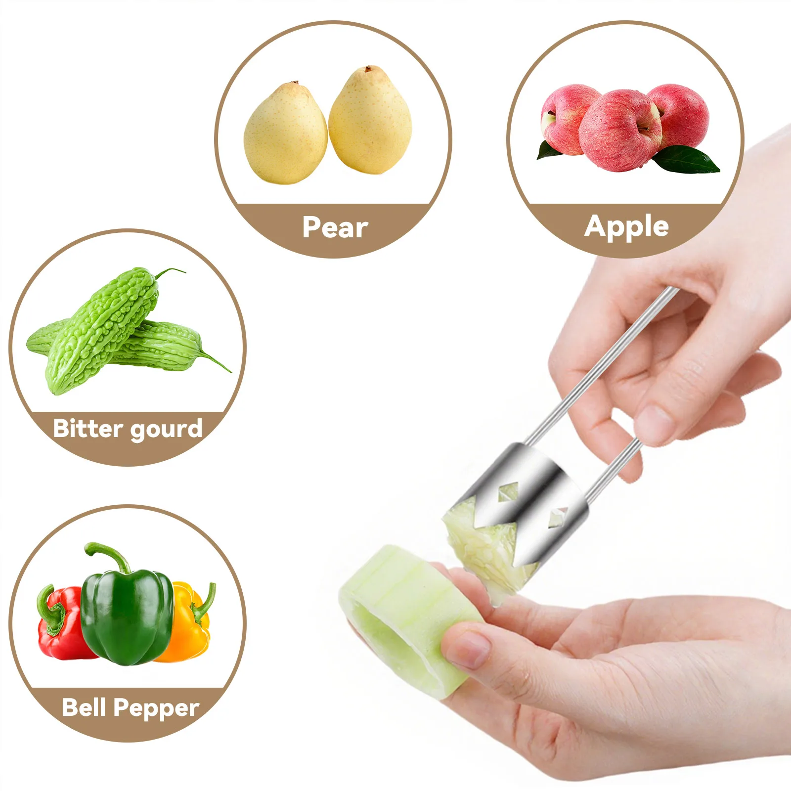 أداة إزالة من الفولاذ المقاوم للصدأ، مزيل أساسي محمول للكمثرى والتفاح والفلفل، أدوات المطبخ وأدوات الخضروات #2