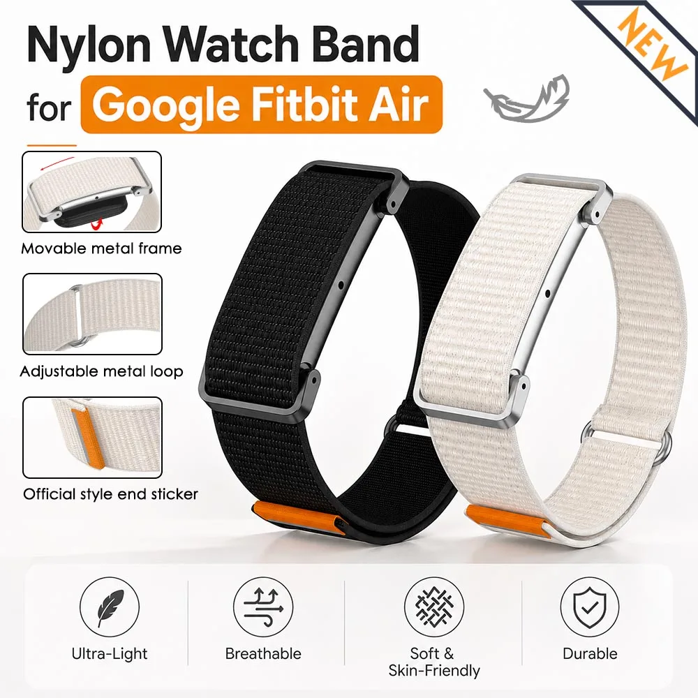 2 Stück elastische Nylonbänder für Google Fitbit Air Straps, verstellbare Sport-Ersatzbänder, Metallrahmen für Google Fitbit Air Band