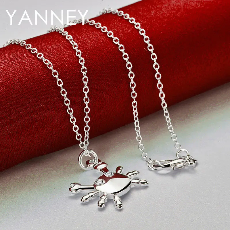 Charm 925 Sterling Silver 16-30 Inches 20MM Cute Crab Necklace For Women Men Fashion Jewelry Party Gift Wedding