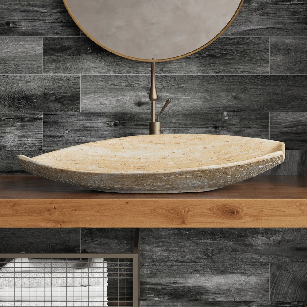 Light Luxury Modern Yellow Travertine Special Shaped Sink Artificial Stone Wash Basin With Safe Feature For Bathroom Vanity