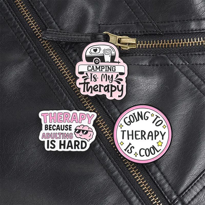 Camping Is My Therapy Outdoor Enamel Pin Mental Health Brooch for Campers and Nature Lovers Adventure Style