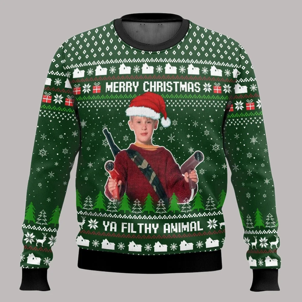 Autunno e inverno Buon Natale Casa da solo Brutto maglione di Natale Cartoon Anime Donna Uomo Pullover Top Felpa con cappuccio