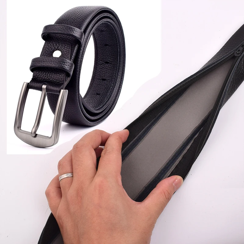 

Pin-buckle Genuine Leather Hidden Cash Belt For Men Women Zipper Pocket Waist Pack Travel Anti Theft Belt with Cash Coin Storage