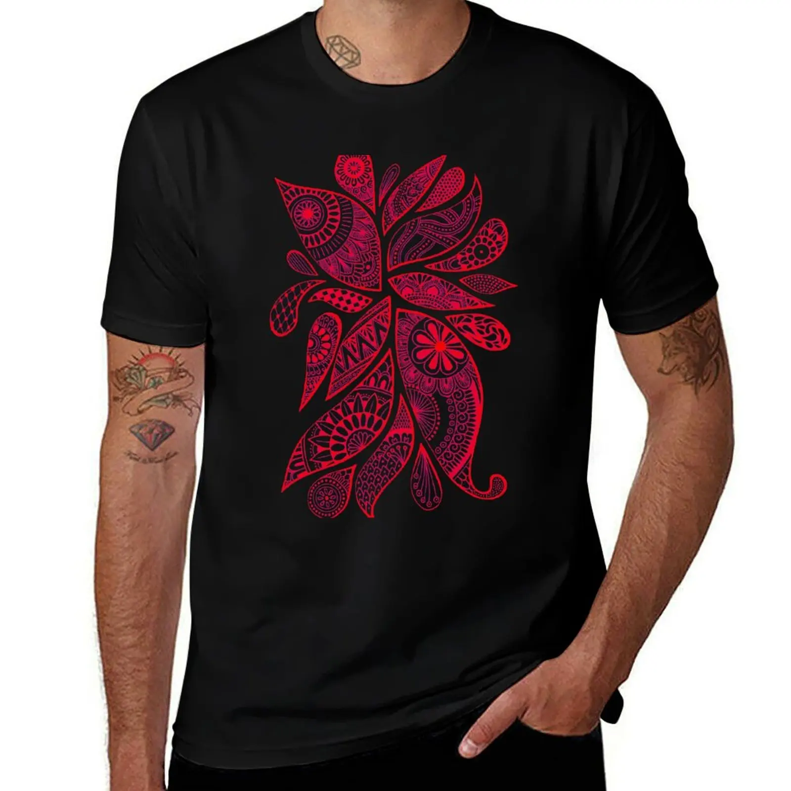 Abstract Zentangle Swirl design (red on white) T-Shirt Short sleeve tee plus size tops street wear vintage t shirt men