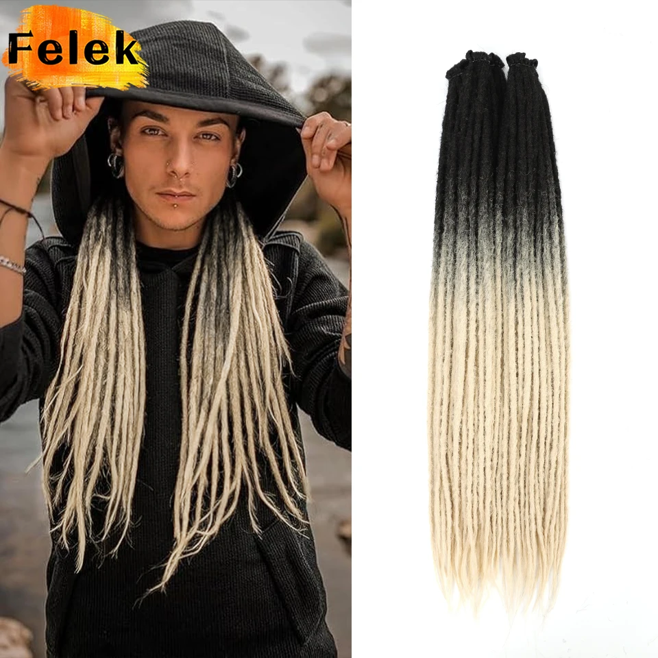 

Ombre Blonde Dreadlocks Crochet Braids With Ring 24 Inch Synthetic Handmade Soft Dread Lock Extensions for Man/Women Faux Locks