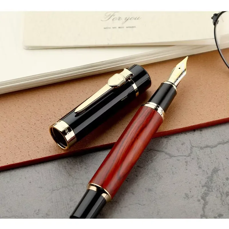 Jinhao 650 Wood Fountain Pen Luxury Classic Large Size Smooth Writing Instrument with Stainless Steel Nib Refillable