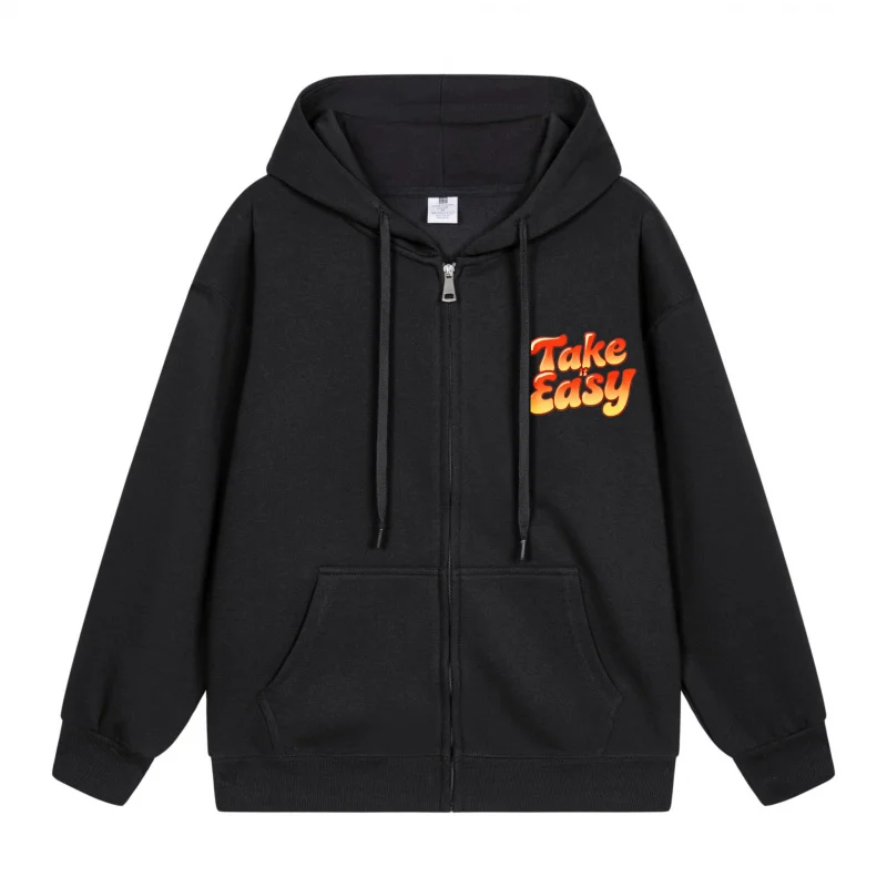 

Men's Zip-Up Hoodie Take Easy Orange Gradient Text 2025 New Style Casual Couples’ Style Casual and Loose