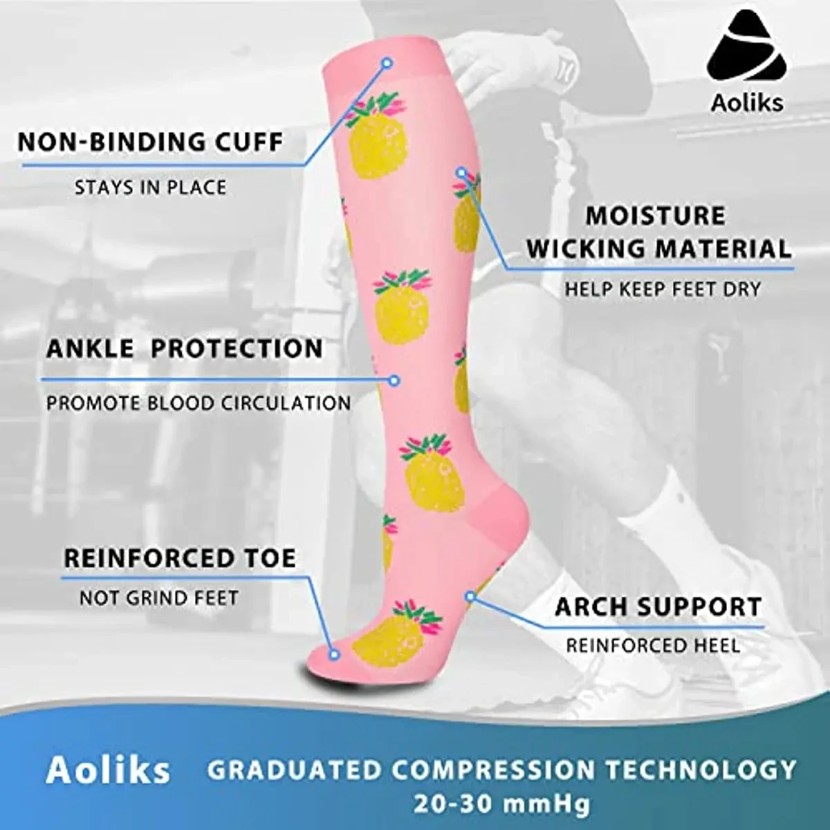 Calcetines de compresión para hombre y mujer, medias deportivas de nailon para correr, baloncesto, ciclismo, senderismo, venas varicosas, alivio del