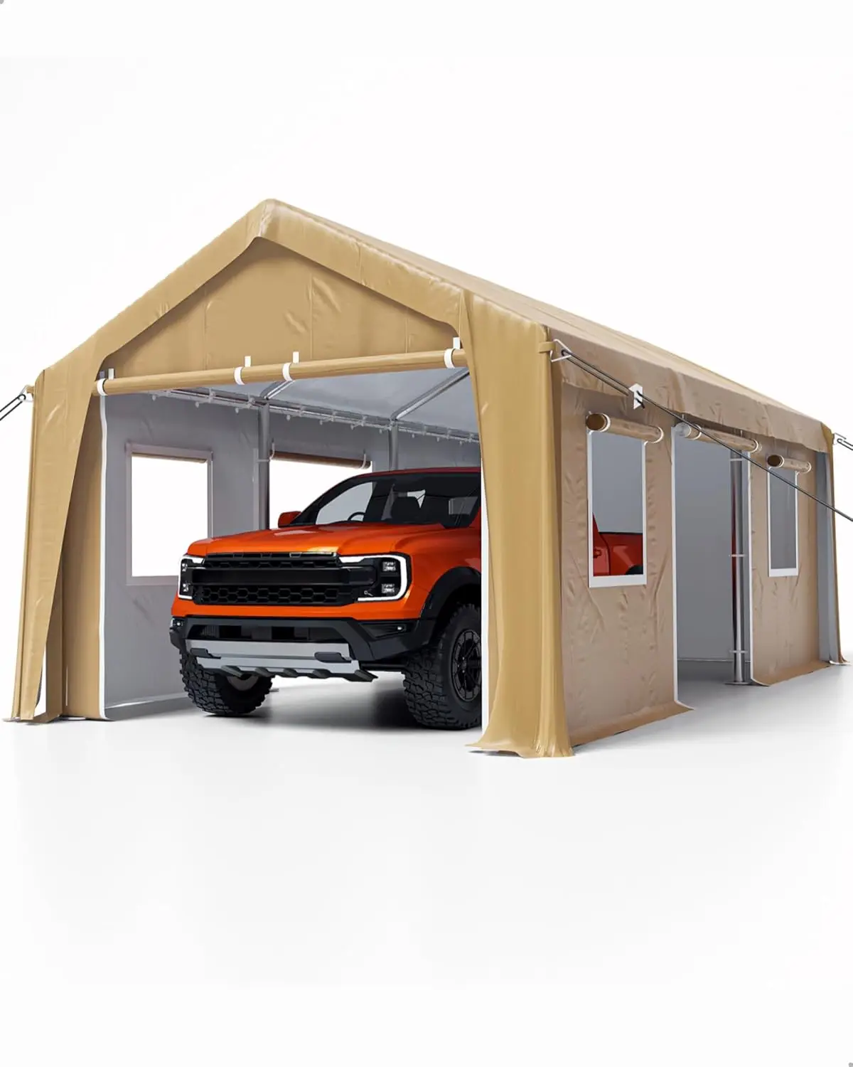 

DEXSO 13 x 20 ft Heavy-Duty Carport, Portable Garage for All Season, Outside Canopy with 4 Roll-up Windows and 4 Doors, Reinforc