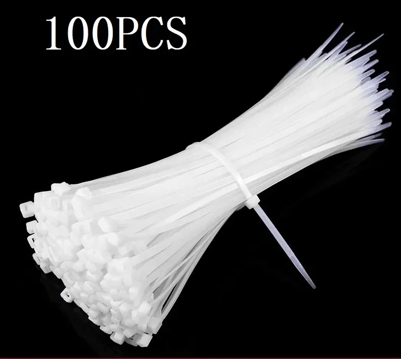 

100PCS/bag White Zip Wraps Strap Nylon Cable Tie Set Self-locking Plastic Nylon Tie Fastening Ring Loop Wire Wrap