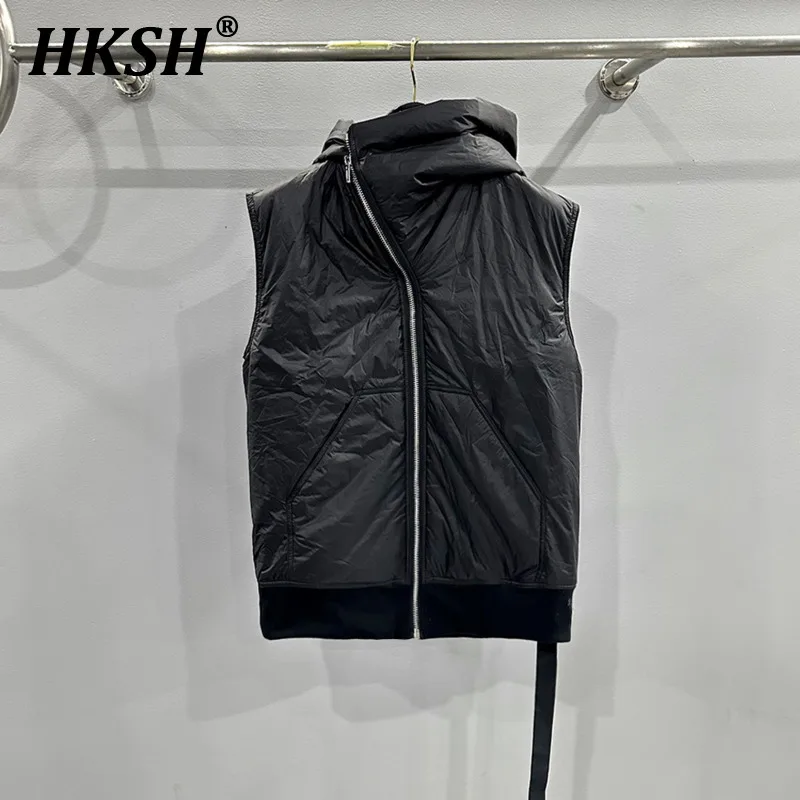 

HKSH Autumn Winter Men's Tide Dark RO Wizard Hat Sleeveless Slant Zipper Waistcoat Streetwear Tank Top Padded Coat Jacket HK2219