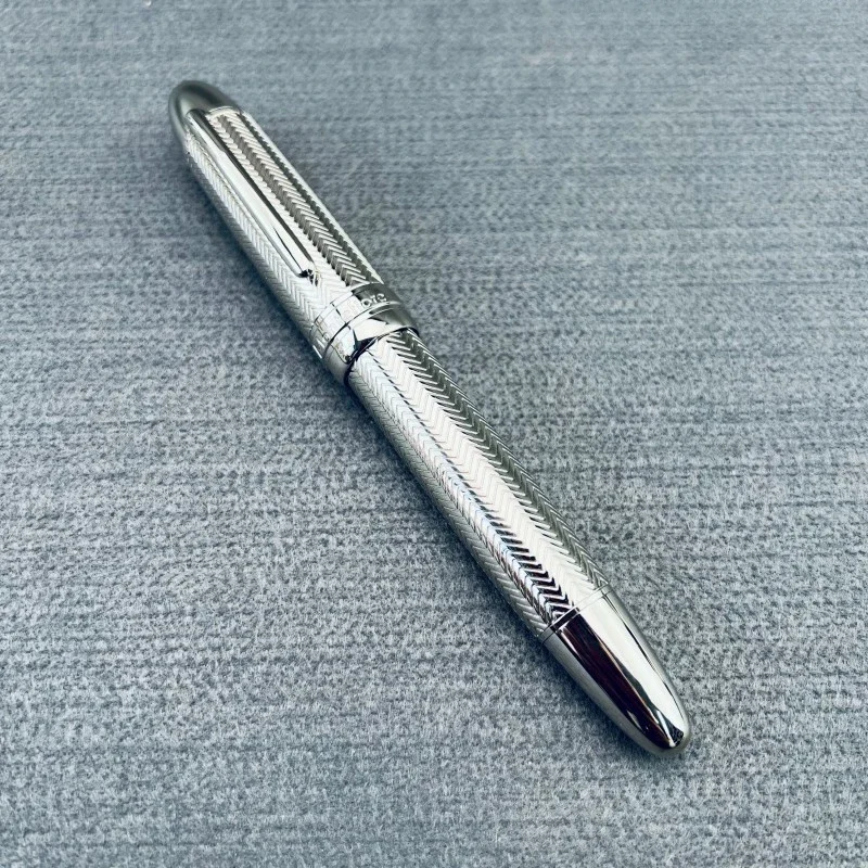 hot-luxury-premium-silver-metal-rollerball-pen-ballpoint-pen-05-06mm-black-unique-design-pocket-portable-office-writing-gel-pe