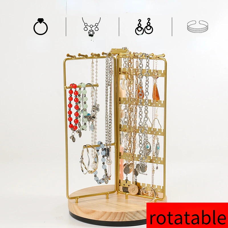 Metal Rotating Ear Stud Jewelry Storage Earring Display Stand Organizer Earrings Holder Bracelet Necklace Storage Rack