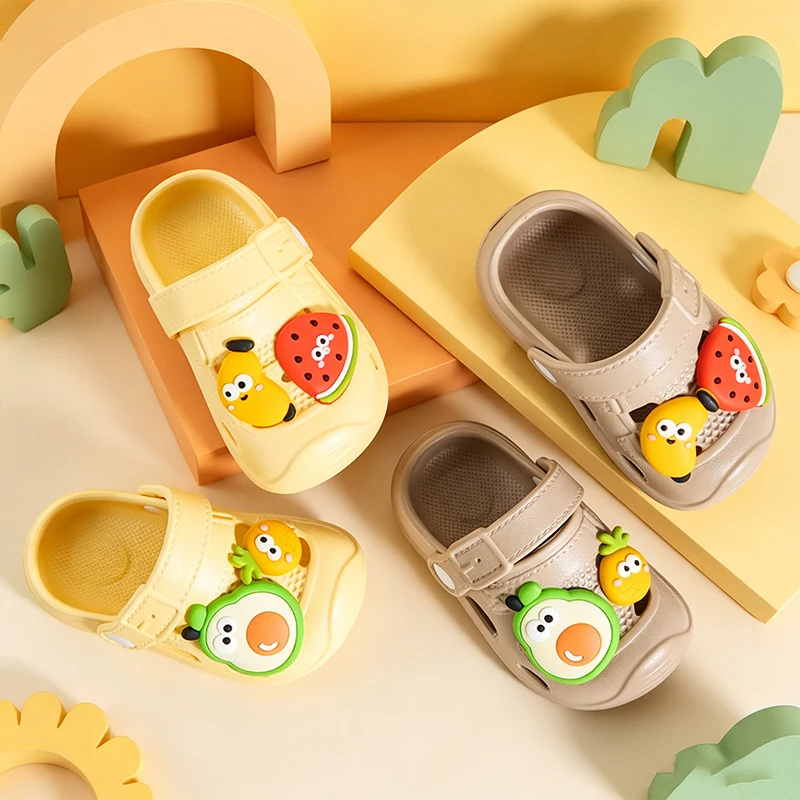 Lightweight Quick-Dry EVA Kids Fruit Pattern Clogs, Cushioned Non-Slip Sole Indoor Bathroom Slides