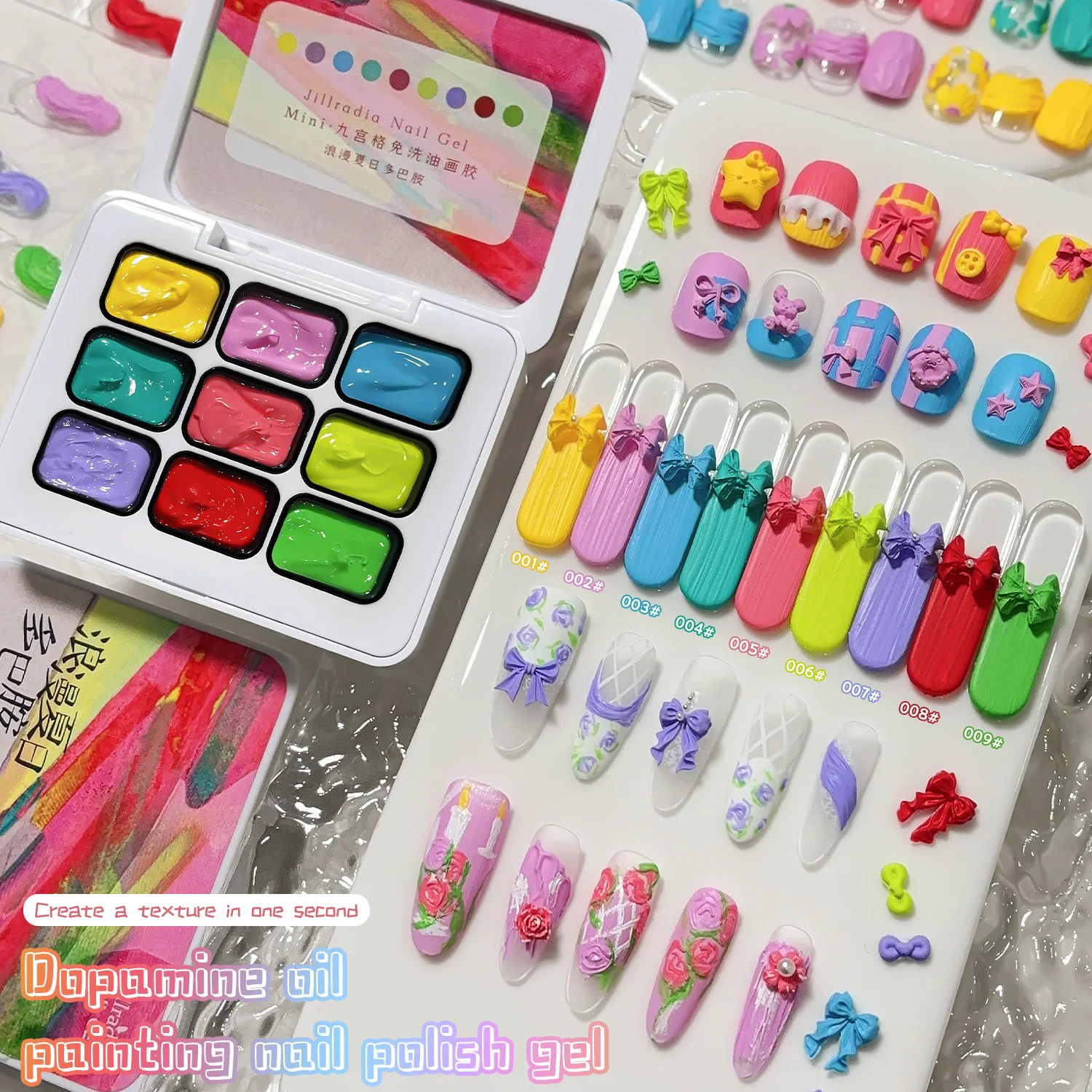 9-Grid Dopamine Oil Painting Gel Nail Polish Macaron Oil Painting No Wipe Texture Nail Polish Gel Varnishes For manicure
