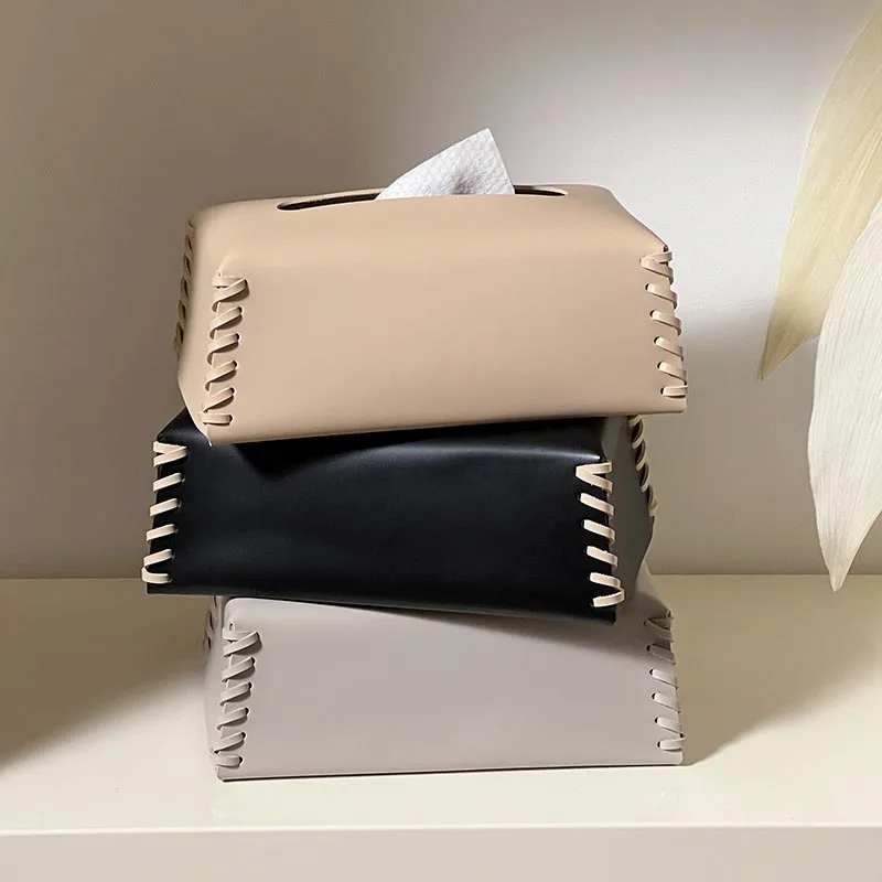 Tissue Box Luxury Woven PU Leather Napkin Case Pure Color Tissue Paper Holder Desktop Home Decoration Creative Paper Towel Cover