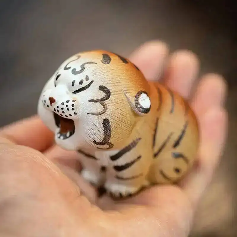 Zisha Tea Pet Tiger Ornament Zodiac Brushed Clay Painted Small Cute Tiger Tea Plaything Tea Play Table Accessories Чаепитие