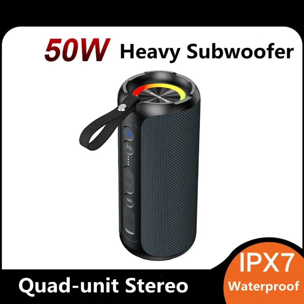 Alto-falante bluetooth portátil à prova d'água, 50w, alta potência, sem fio, caixa de som, rgb, luzes coloridas, subwoofer, cartão tf