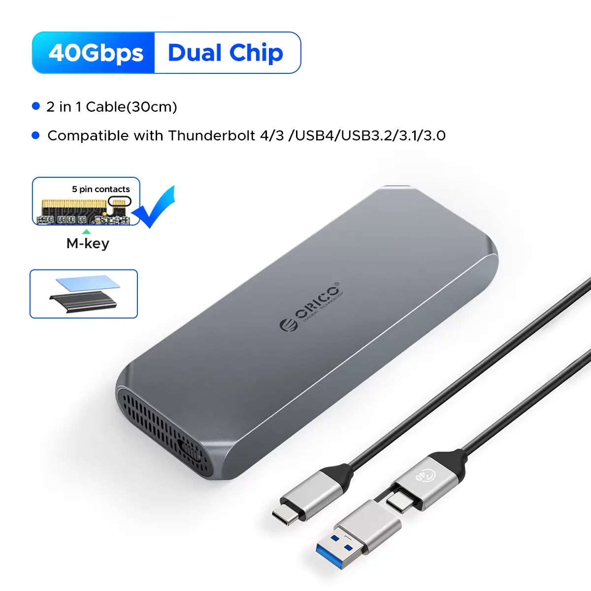 新品　ORICO 40Gbps オールフラッシュ M.2 SSD 外付けケース ORICO-USB m.2 ssdケース、40gbps、m2、nvme、thunderbolt 3、4、usb