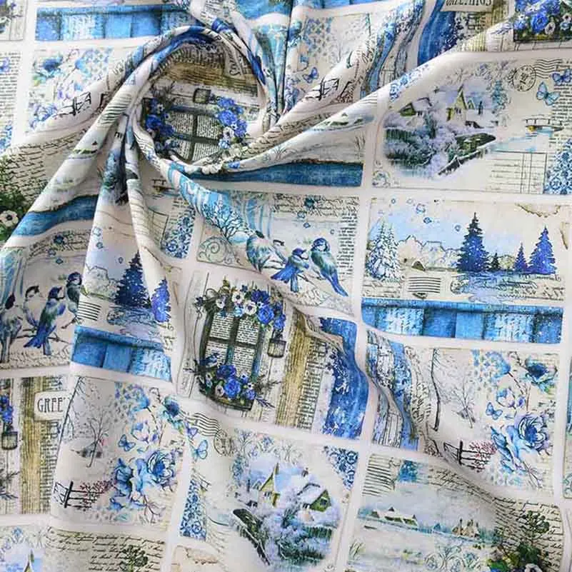 Cotton Fabric Newspaper Map Digital Printing Vintage Retro for DIY Handmade Sewing by Half Meter