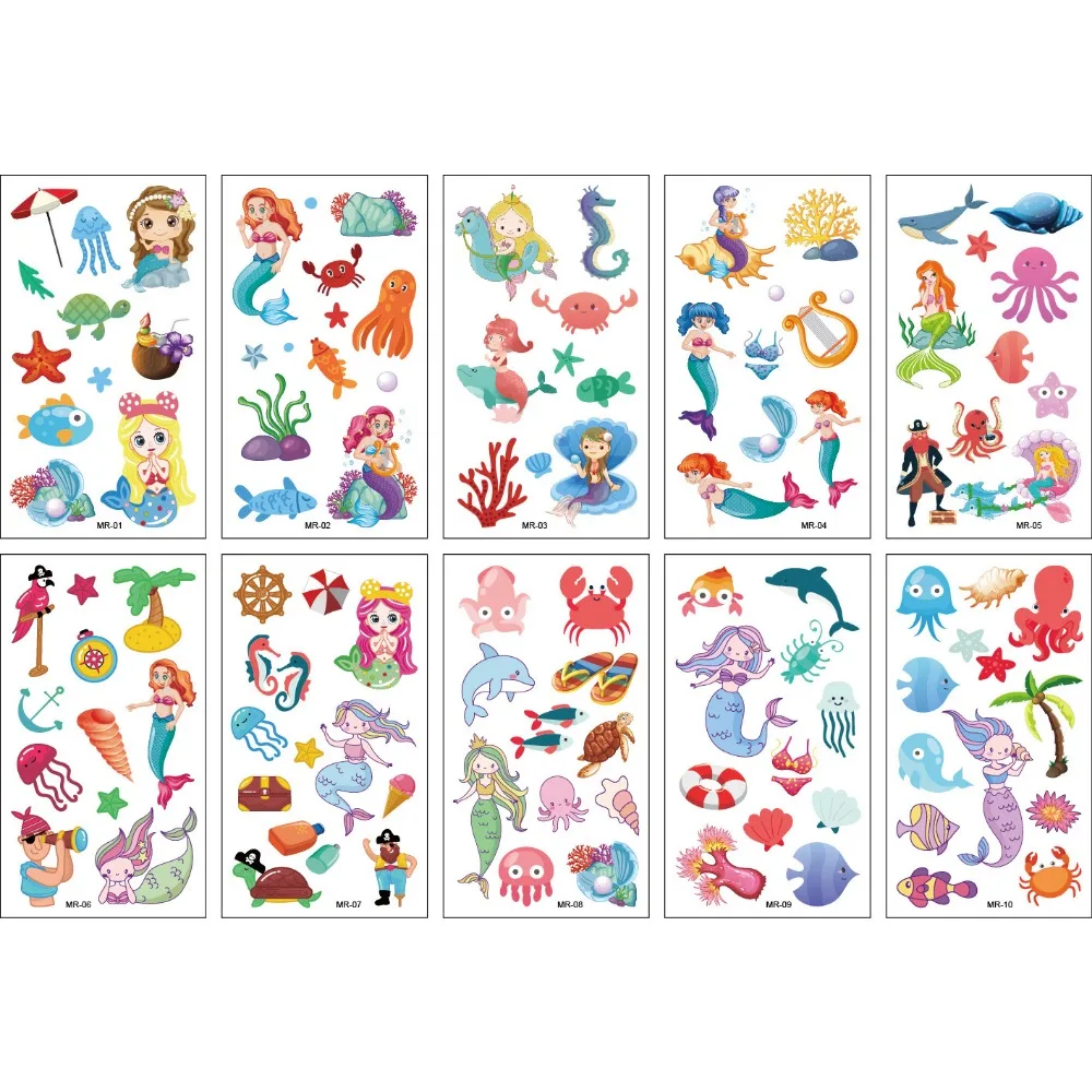 Tatuaje luminoso pegatina de alto sentido dibujos animados para niños unicornio dinosaurio sirena tatuaje temporal pegatina 10 piezas