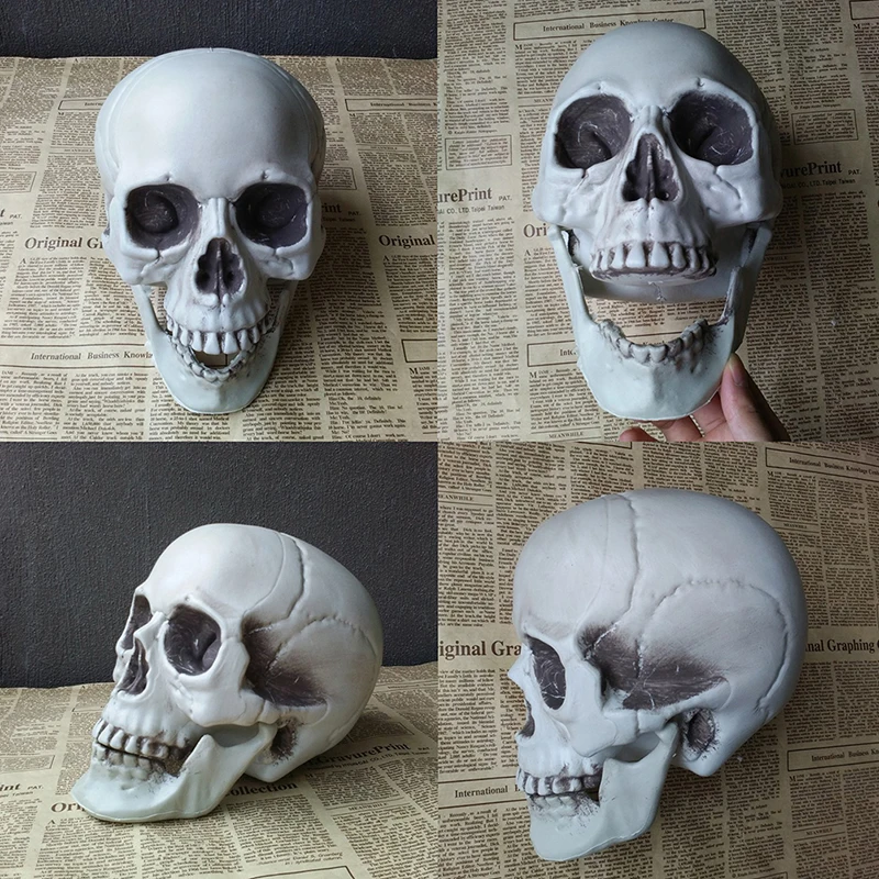 Statues Sculptures Halloween Decorations Artificial Skull Head Model Plastic Skull Bone Scary Horror Skeleton Party Bar Ornament