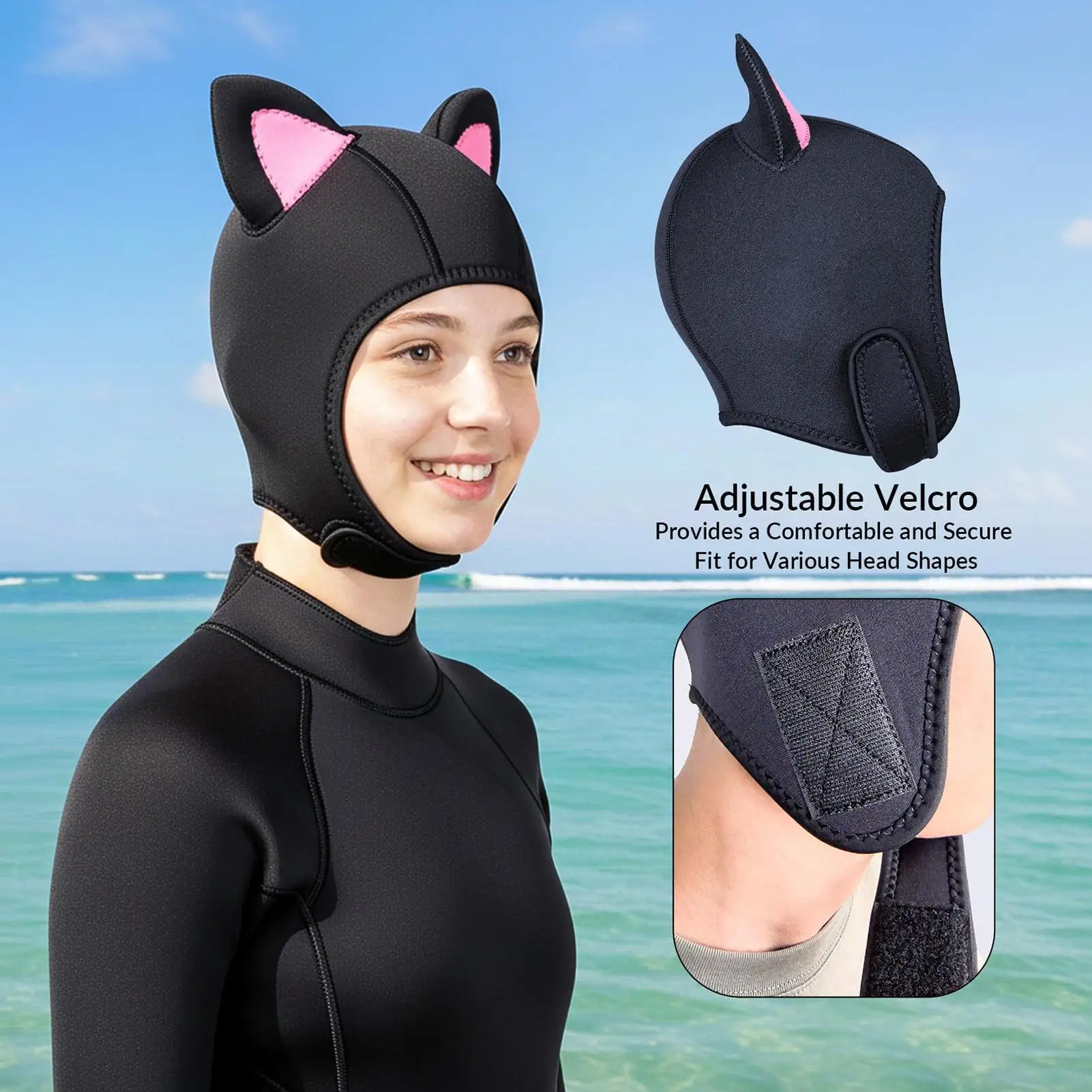 Neoprene Swim Hood Adjustable Thermal Swimming Hat Cat Ears Neoprene Diving Hood For Snorkeling Surfing Sailing Kayaking Water
