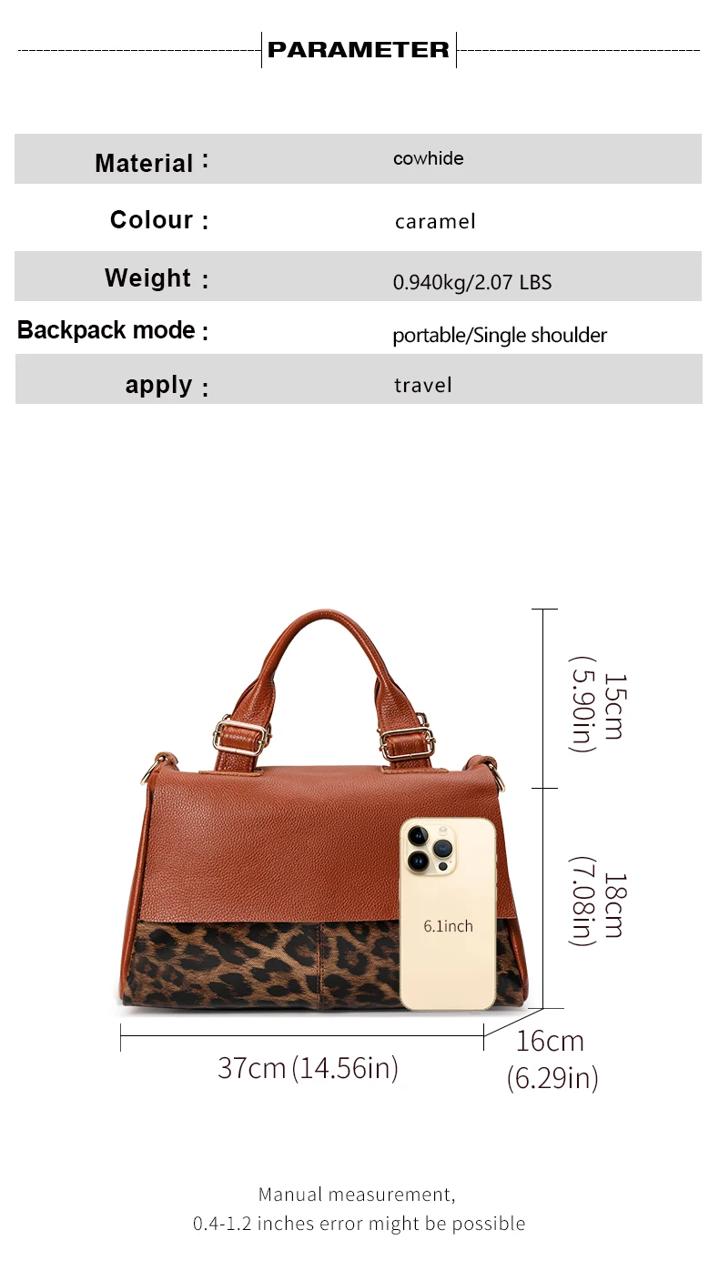 ADIRANI, 2026 Neuerscheinung, Große Kapazität Vollnarbiges Rindsleder Damen Handtasche Echtes Leder Leopardenmuster Frauentasche – Detail 4