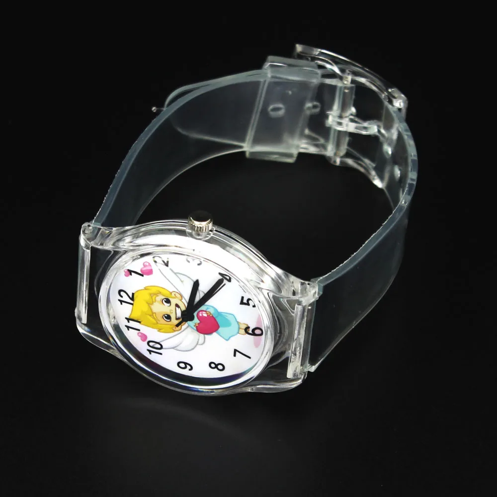 Baby Engel Flügel Kinder Uhr Kinder Herz Liebe Geschenk Cartoon Sport Transparent Gummi Quarz Armbanduhr