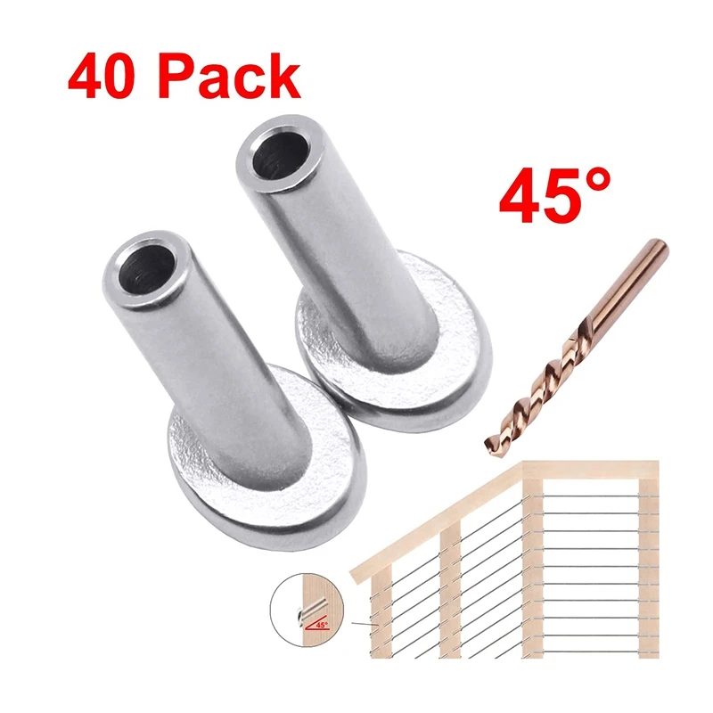 40 Pcs T316 Marine Grade 45 Degree Angle Bevel Protector Sleeves Wood Post Protector For Wire Rope Cable Railing