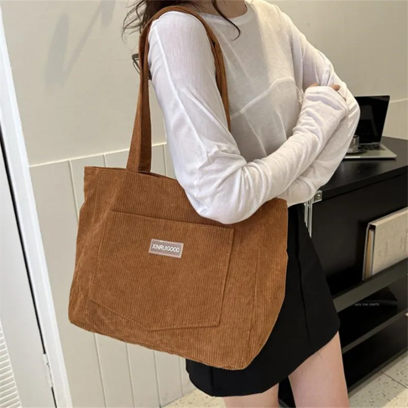 Damen-Cord-Tragetasche, Lässige Große Mode-Unterarmtasche für Ausgehzwecke, Minimalistische Handtaschen Schultertasche – Detail 15