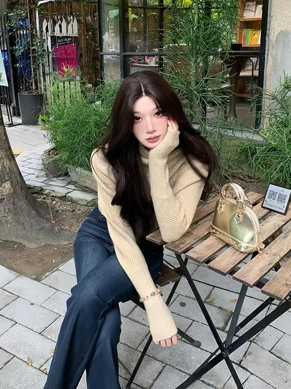 Pull en tricot confortable pour femmes, col montant, coupe ajustée, sous-vêtement, haut chaud, tendance, ample, nouvelle arrivée pour l'hiver