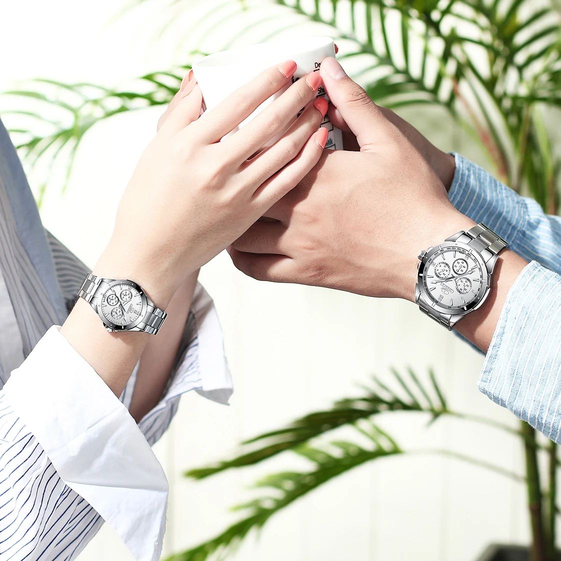 2PCS Couple Watches Original CHENXI Fashion Stainless Steel Band Men Women Analog Quartz Wristwatch Set Couples Gifts