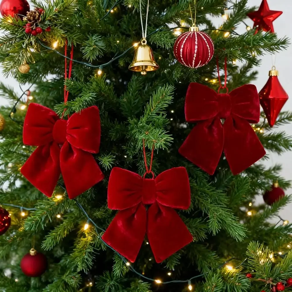 

Flannelette Christmas Red Bowknot Pendant Soft Textured S/M/L Christmas Tree Decoration 3D DIY Bowknot Hanging Pendant