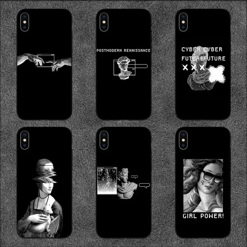 Black Style Cyberpunk Spoof Paintings Phone Case For iPhone 11 12 Mini 13 14 Pro XS Max X 8 7 6s Plus 5 SE XR Shell