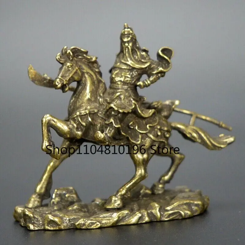 Chinese Old Collection Handwork Bronze Guan Yu Ride Horse Statue